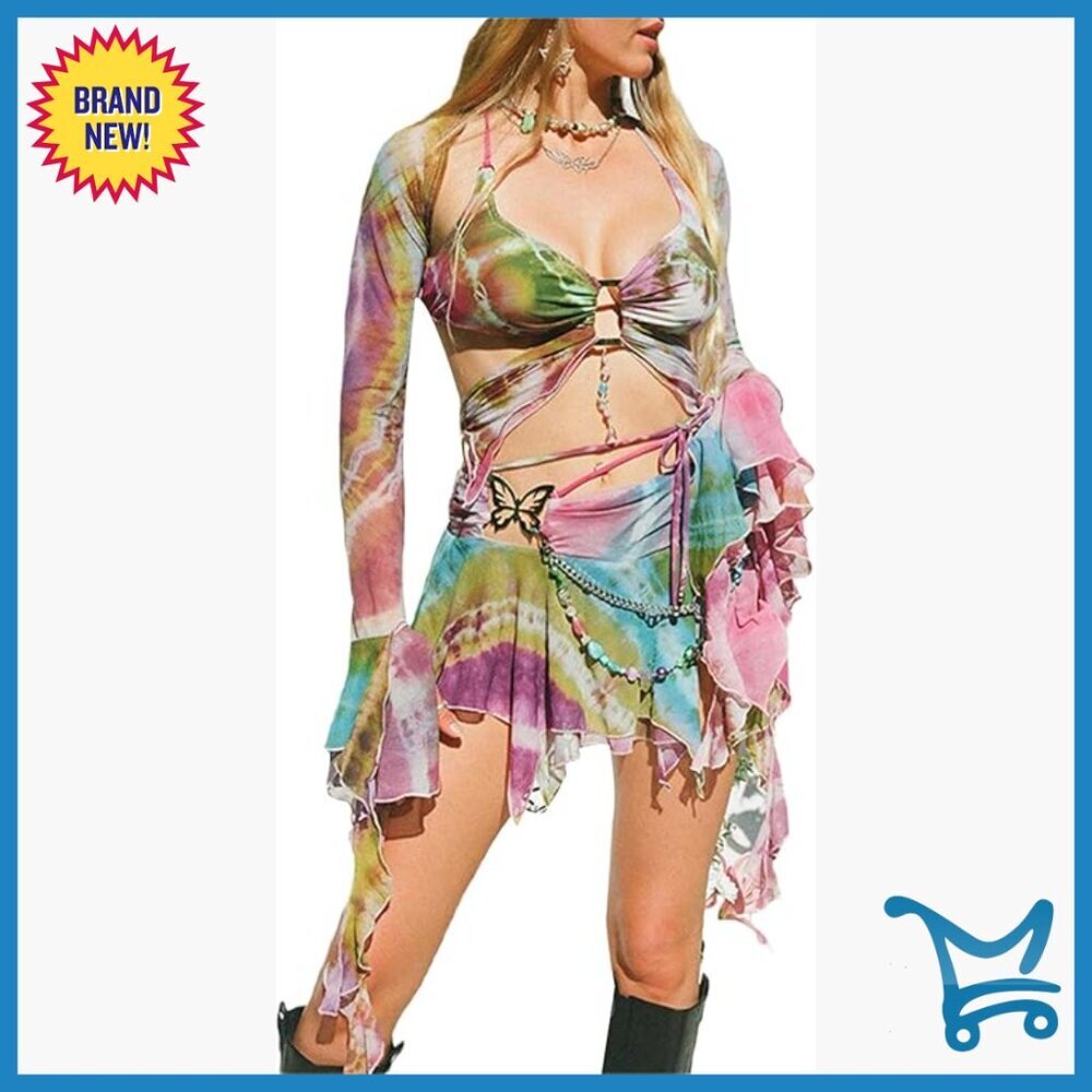 Long Sleeve Crop Top and Mini Skirt Matching Set Y2K Style